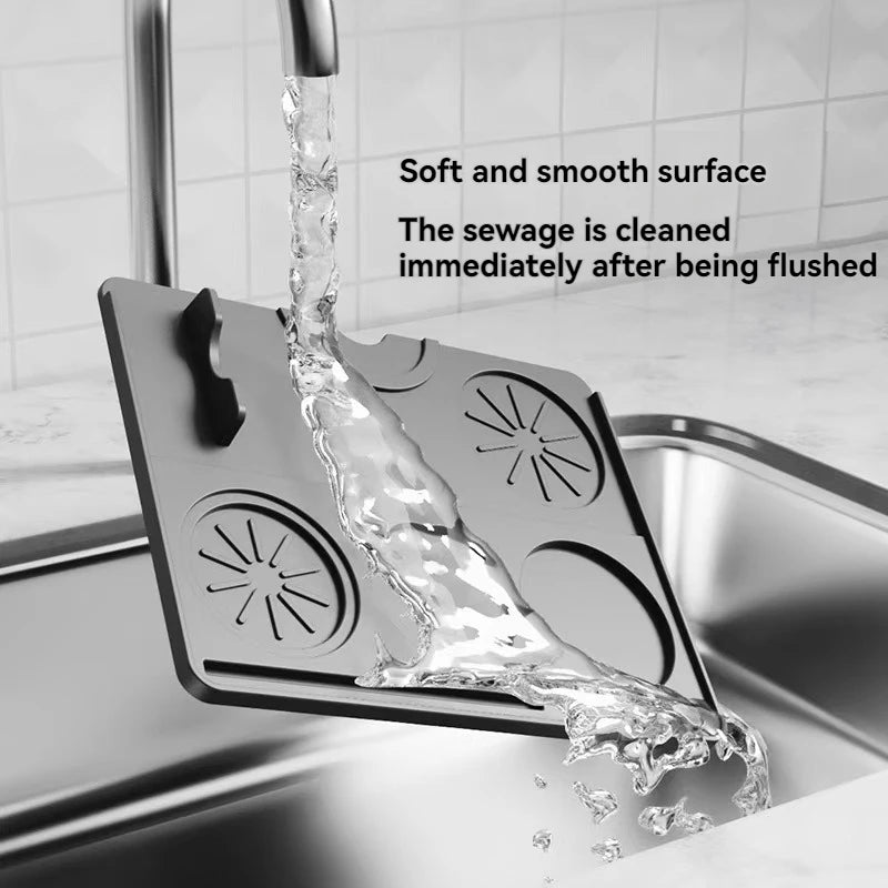 Water rinsing espresso puck screen and dosing tray under kitchen faucet for easy cleaning
