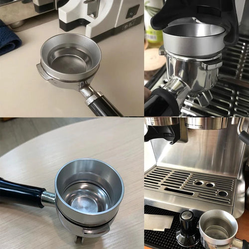 Espresso portafilter with precision dosing ring and puck screen on home coffee machines