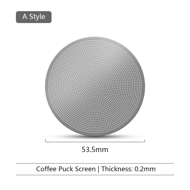 53.5mm stainless steel espresso puck screen, 0.2mm thick, A style for coffee machines